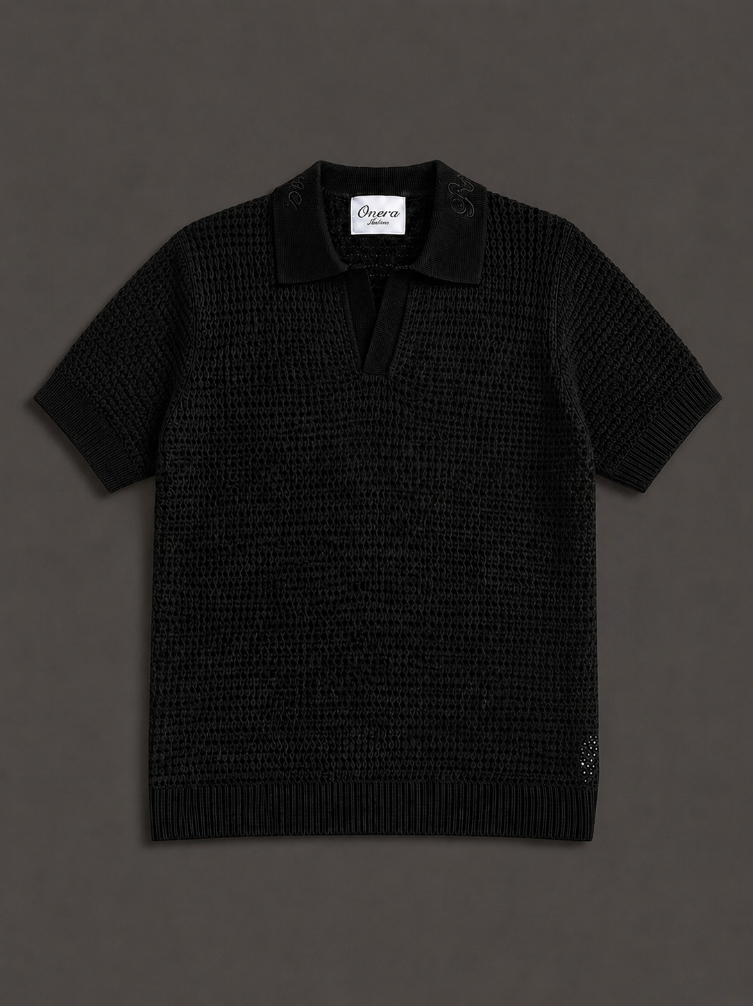Midnight Black Crochet Polo