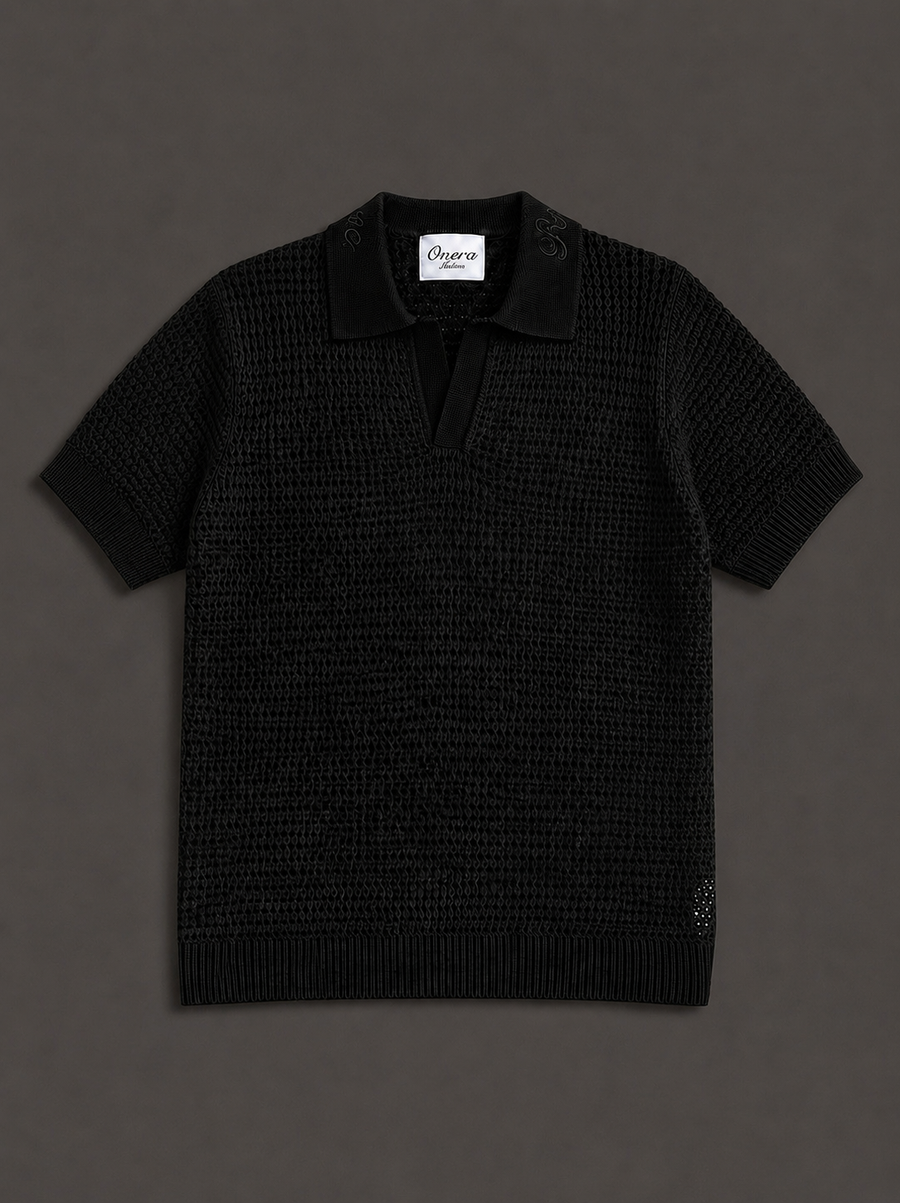 Midnight Black Crochet Polo