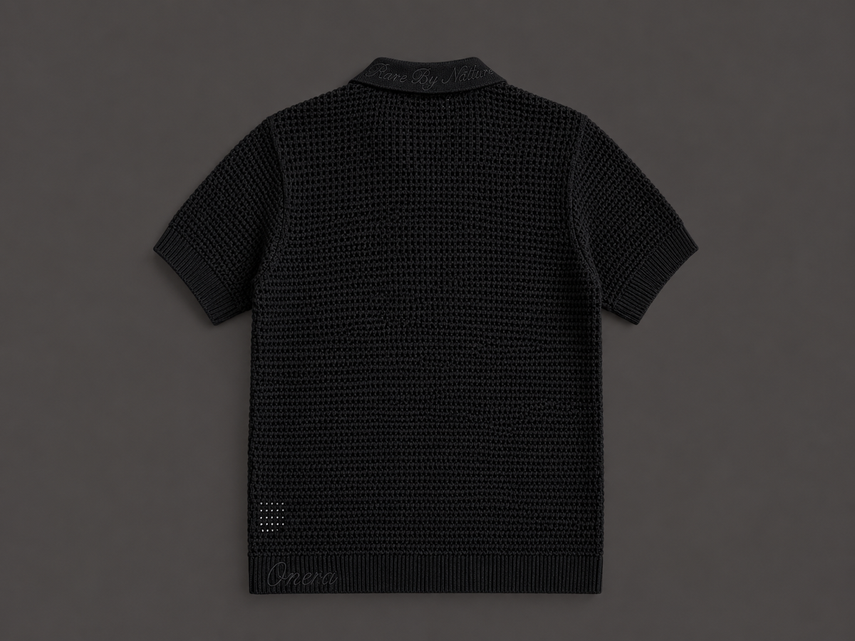 Midnight Black Crochet Polo